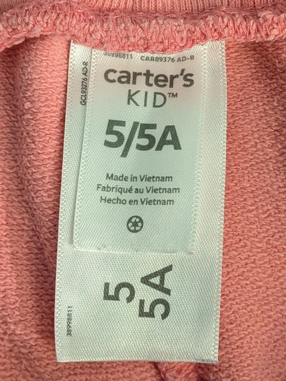 Carter's kids pink terry joggers size 5